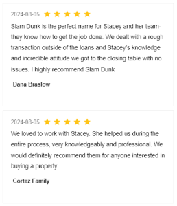 Screenshot Review for Stacey Sandlin Benas Veikalas Mortgage Broker Slam Dunk Mortgage Team Viera, Melbourne Florida