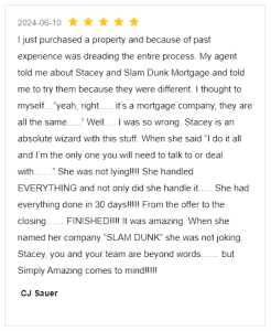 Screenshot Review for Stacey Sandlin Benas Veikalas Mortgage Broker Slam Dunk Mortgage Team Viera, Melbourne Florida