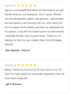 Screenshot Review for Stacey Sandlin Benas Veikalas Mortgage Broker Slam Dunk Mortgage Team Viera, Melbourne Florida