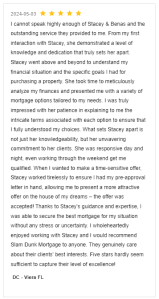 Screenshot Review for Stacey Sandlin Benas Veikalas Mortgage Broker Slam Dunk Mortgage Team Viera, Melbourne Florida