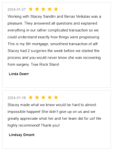 Screenshot Review for Stacey Sandlin Benas Veikalas Mortgage Broker Slam Dunk Mortgage Team Viera, Melbourne Florida