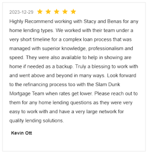 Screenshot Review for Stacey Sandlin Benas Veikalas Mortgage Broker Slam Dunk Mortgage Team Viera, Melbourne Florida