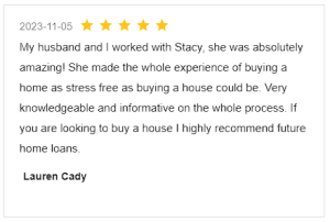 Screenshot Review for Stacey Sandlin Benas Veikalas Mortgage Broker Slam Dunk Mortgage Team Viera, Melbourne Florida