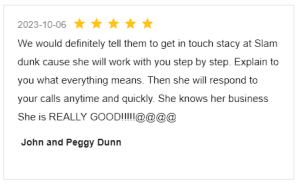 Screenshot Review for Stacey Sandlin Benas Veikalas Mortgage Broker Slam Dunk Mortgage Team Viera, Melbourne Florida