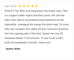 Screenshot Review for Stacey Sandlin Benas Veikalas Mortgage Broker Slam Dunk Mortgage Team Viera, Melbourne Florida