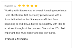 Screenshot Review for Stacey Sandlin Benas Veikalas Mortgage Broker Slam Dunk Mortgage Team Viera, Melbourne Florida