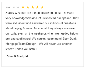 Screenshot Review for Stacey Sandlin Benas Veikalas Mortgage Broker Slam Dunk Mortgage Team Viera, Melbourne Florida