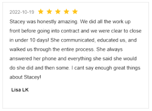 Screenshot Review for Stacey Sandlin Benas Veikalas Mortgage Broker Slam Dunk Mortgage Team Viera, Melbourne Florida