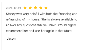 Screenshot Review for Stacey Sandlin Benas Veikalas Mortgage Broker Slam Dunk Mortgage Team Viera, Melbourne Florida