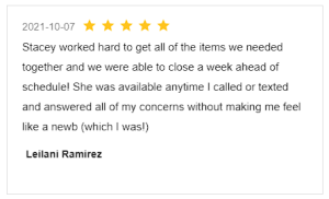 Screenshot Review for Stacey Sandlin Benas Veikalas Mortgage Broker Slam Dunk Mortgage Team Viera, Melbourne Florida